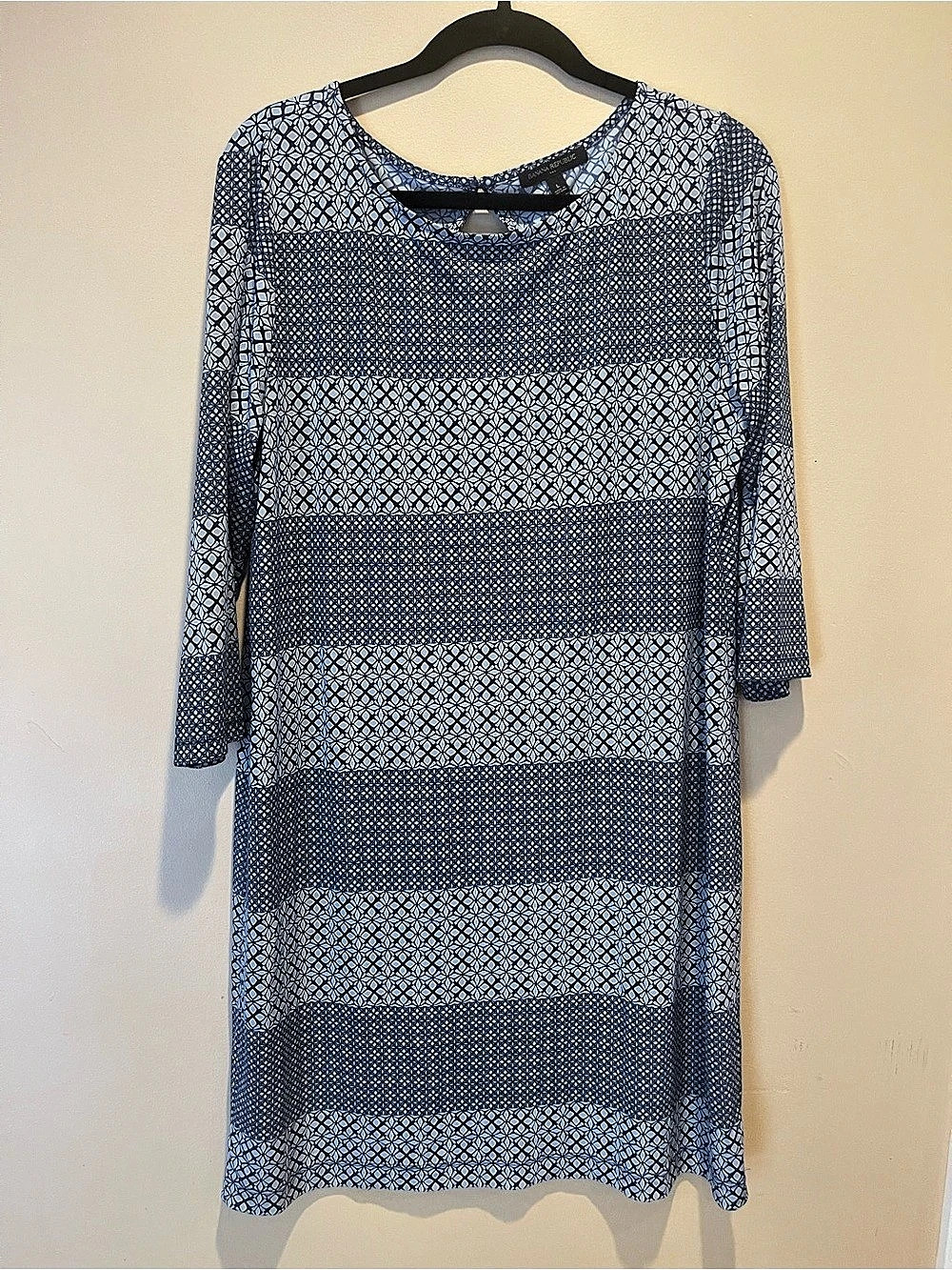 Banana Republic Geometric Midi Dress in Blue & White Size Large